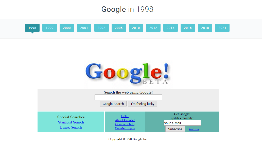 Как выглядел гугл в самом начале своего появления
