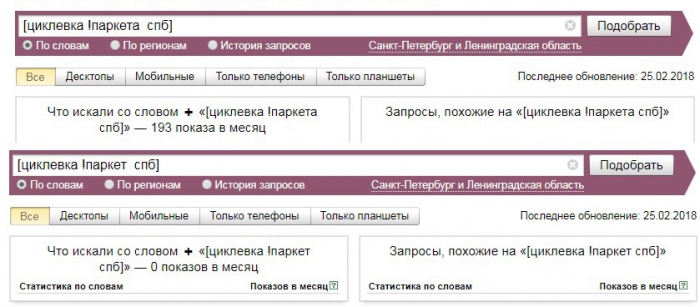 Оператор словоформы в Яндексе